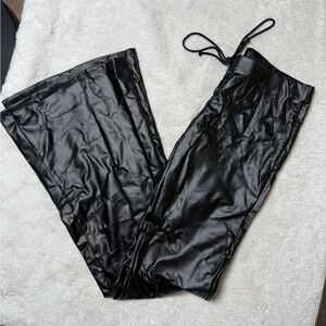 Fashion Nova Black Faux Leather Low Rise Bell Bottom Pants